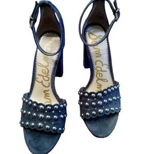 GUC | Sam Edelman Yaria Studded Suede Block Heel Sandal | Dusty Blue | Size: 6.5